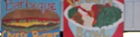 Hand-painted menu boards above the Redbones counter