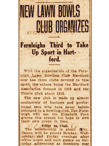 News clipping "New lawn bowls club organized in Hartford, third club in the area."
