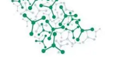 Abstract molecular structure with green and white nodes connected by lines.