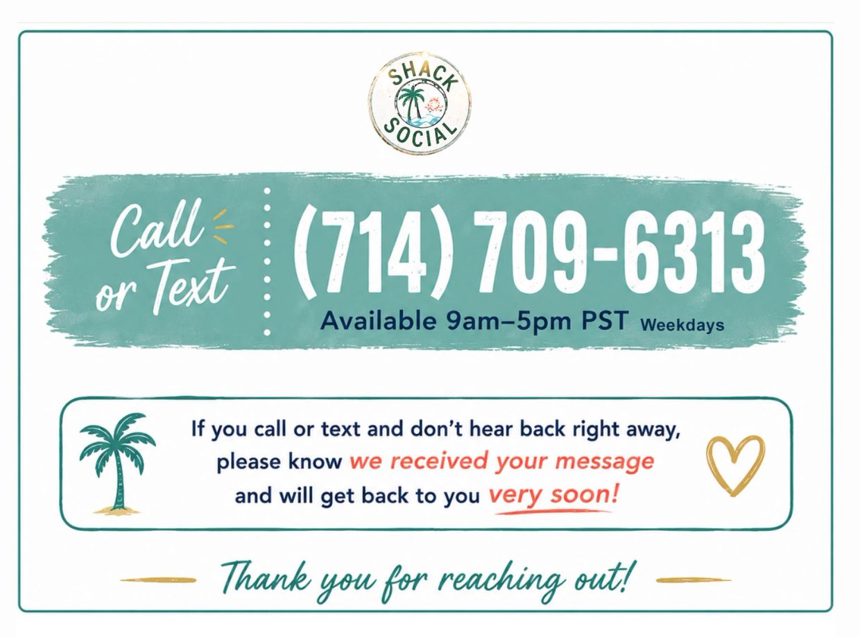Shack Social contact info with call or text details.