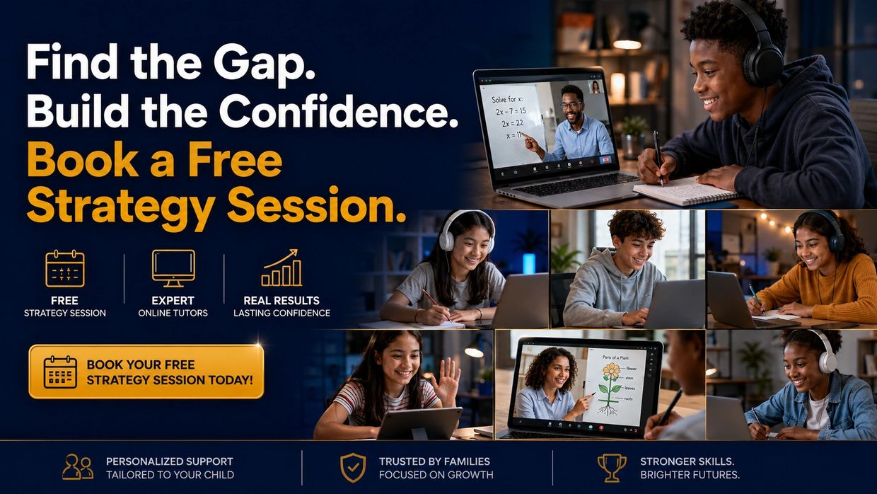 Online tutoring service offering free strategy sessions to build confidence and skills in students.