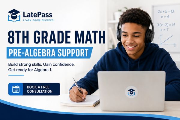 8th grade math pre-algebra support with a student learning online.