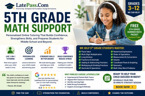 5th grade math support with personalized online tutoring to build confidence and skills.