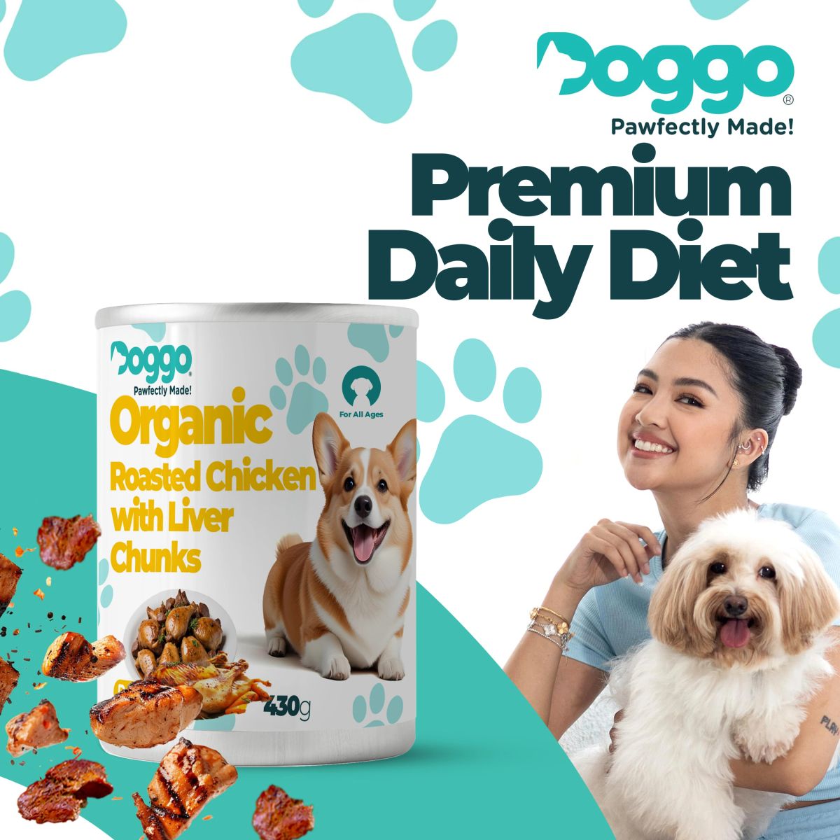 Doggo Organic Roasted Chicken With Liver Chunks Canned Dog Food (430g)
