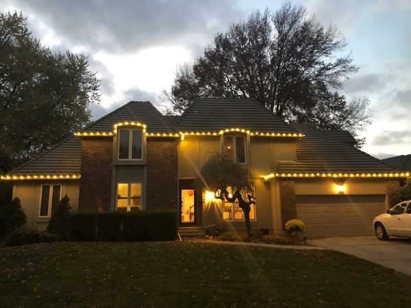 Prairie Village, KS home with custom Christmas lighting in Kansas City