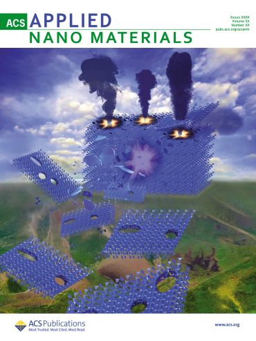 Cover of ACS Applied Nano Materials showing layered nanostructures with smoke and explosions.