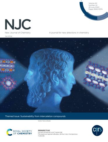 Cover of New Journal of Chemistry featuring blue dual-faced sculpture and chemical structures.