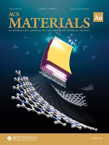 Graphene-like molecular structures under a golden sheet on ACS Materials cover.
