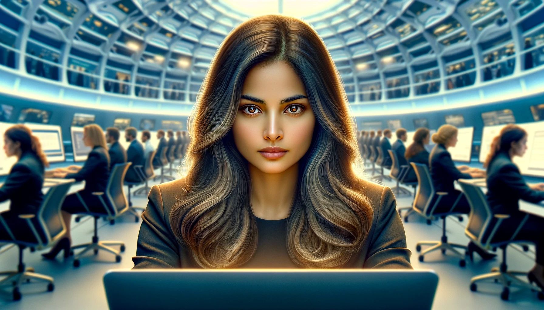 AI researcher in a futuristic medical lab setting