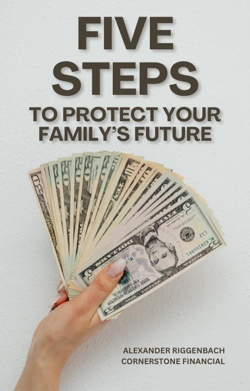 Hand holding a fan of US dollar bills under financial advice text.