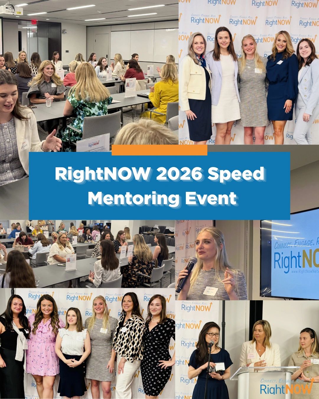 Collage of women networking and speaking at RightNOW 2026 Speed Mentoring Event.