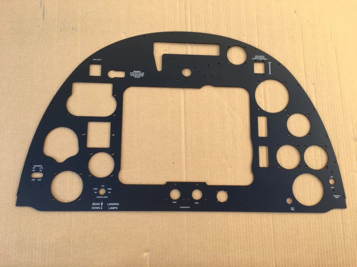 MKII Spitfire Instrument panel. Counter sunk holes with lettering