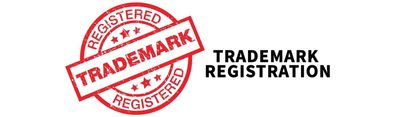 Red registered trademark stamp with text "Trademark Registration".