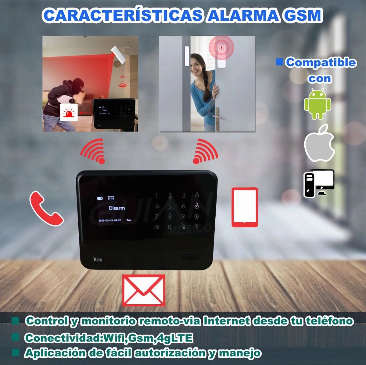 Sistema de Alarma GSM Wifi Vía App Celular Seguridad Casa Negocio