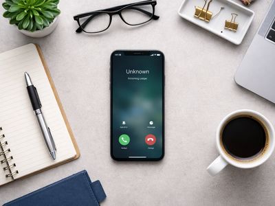 Smartphone on desk showing an unknown incoming call.