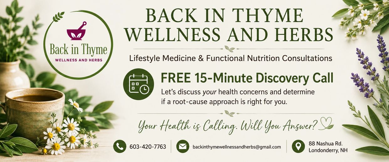 Back in Thyme offers free 15-minute wellness and nutrition discovery calls.