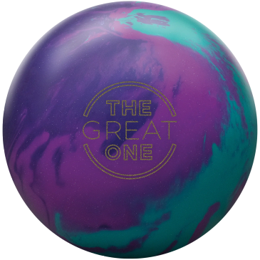 A purple and teal bowling ball with "THE GREAT ONE" text.