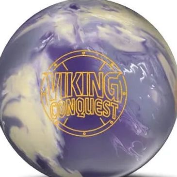 Purple and cream Viking Conquest bowling ball.