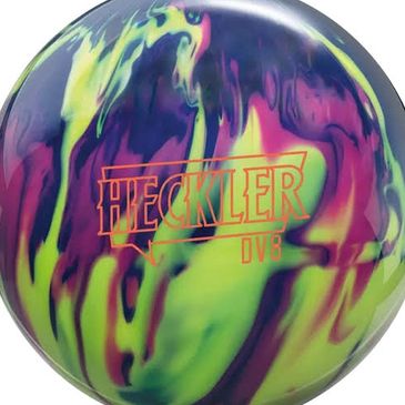 Colorful Heckler DV8 bowling ball.