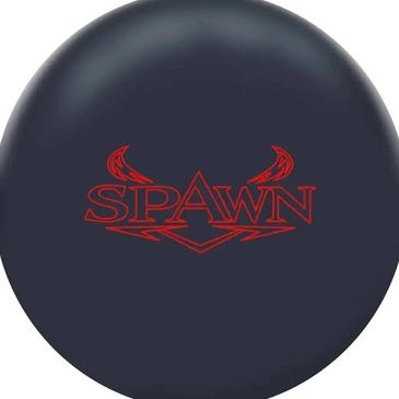 Black bowling ball with red SPAWN logo.