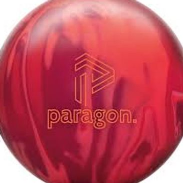 Red bowling ball with Paragon logo.
