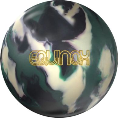 A marbled bowling ball with the word 'EQUINOX' in gold letters.