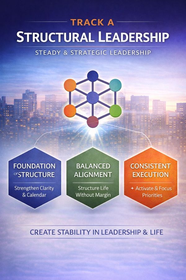 Graphic outlining Track A: Structural Leadership with three focus areas for steady leadership.
