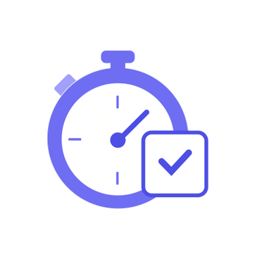 A stopwatch with a checkmark symbolizing completed timing.