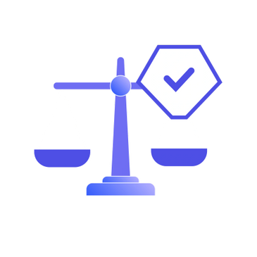 Blue balance scale with a checkmark on one side.