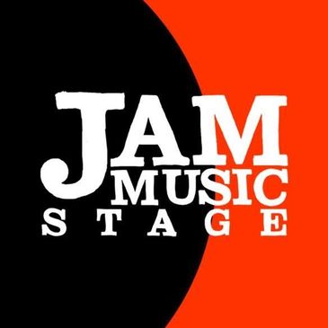 Logo for Jam Music Stage with bold white text on black and red background.