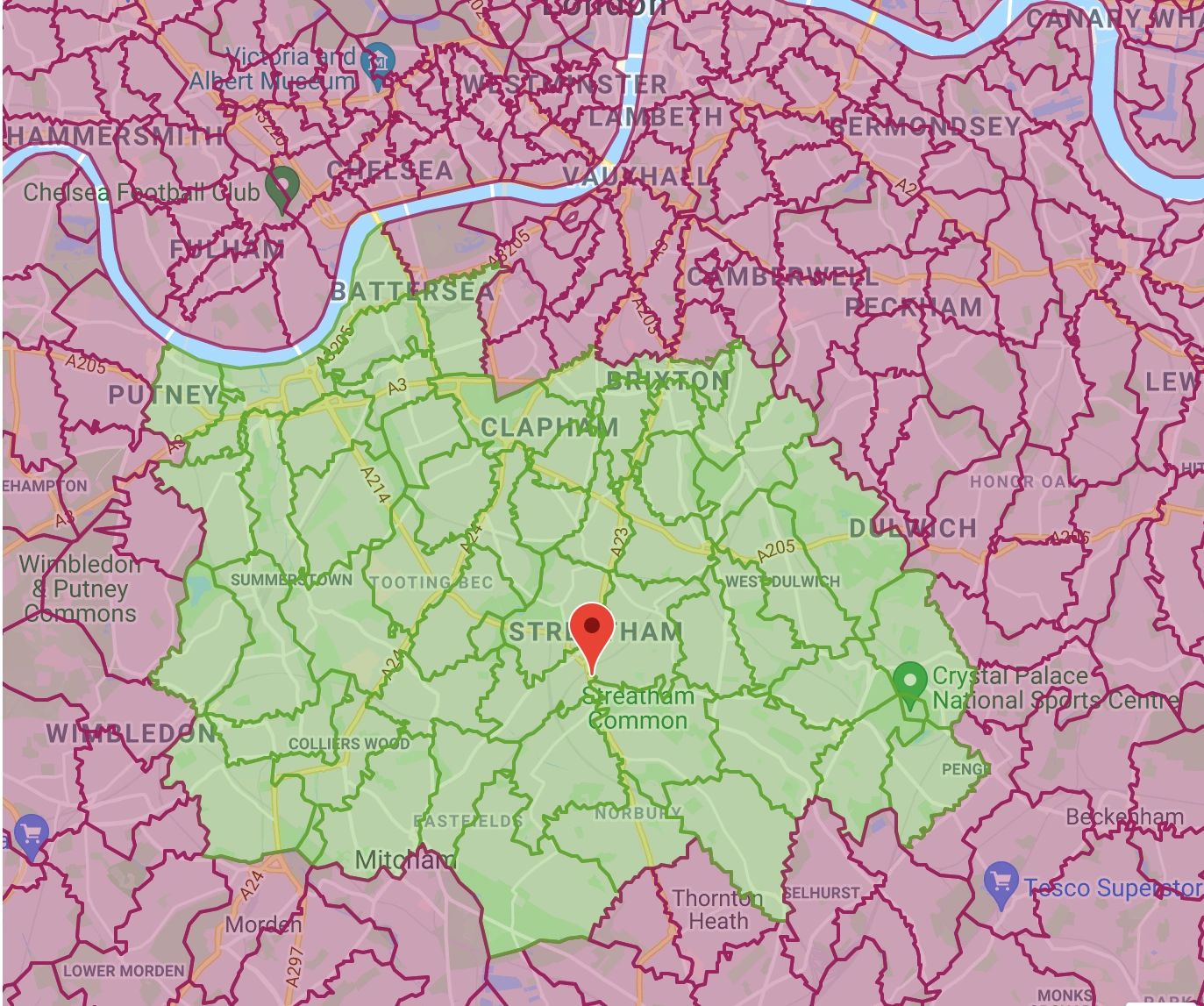 Map of areas we cover in South London