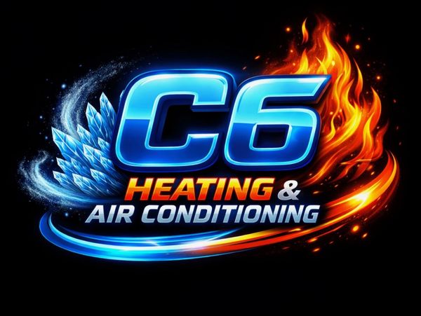 C6 Heating & Air Conditioning logo with fire and ice elements.