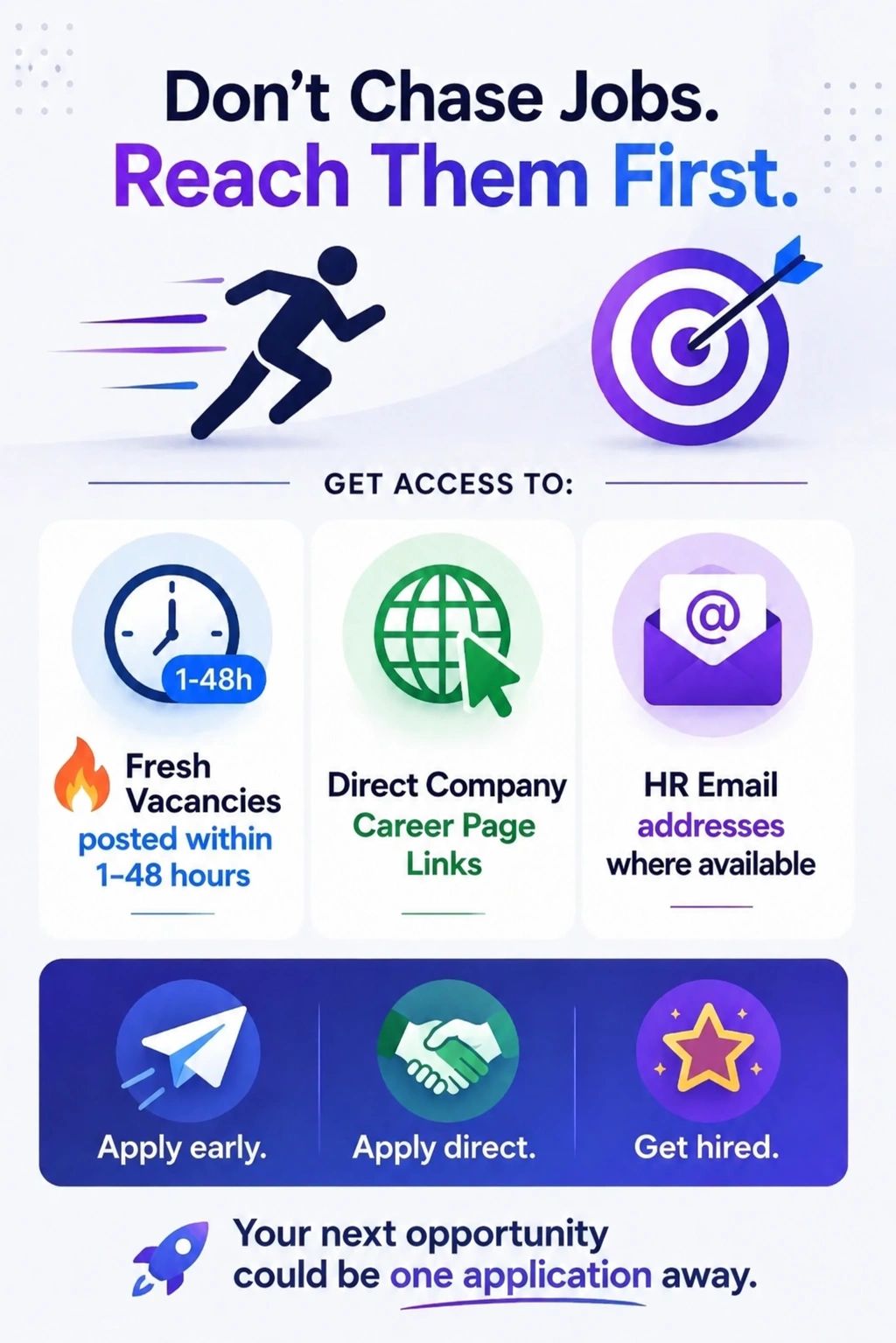 Don't chase jobs; reach them first with fresh vacancies, direct links, and HR emails.