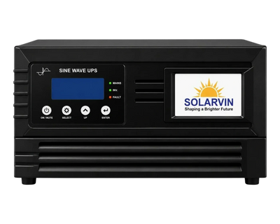 Black Solarvin sine wave UPS with digital display and logo.