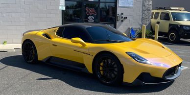Yellow Maserati MC20 at Dope Window Tinting in Pennsauken, NJ. 