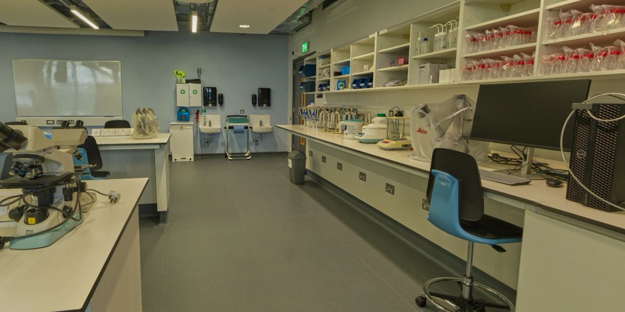 Empty modern scientific laboratory with equipment.