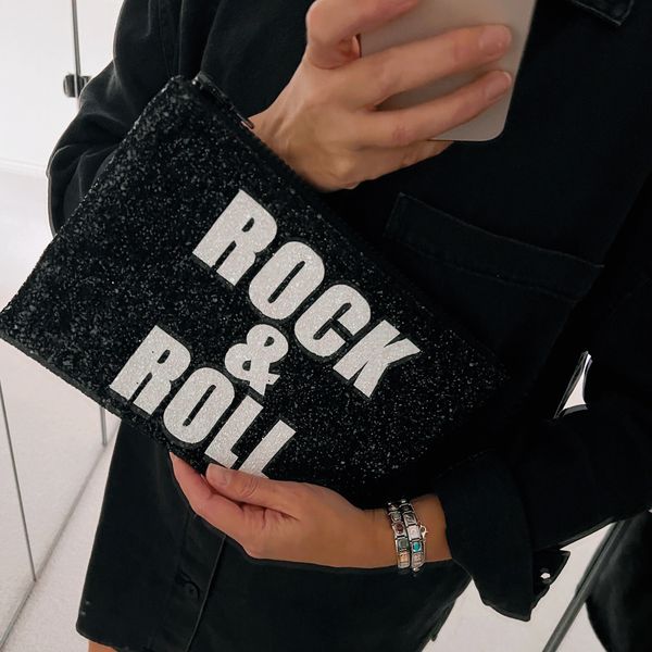Rock and roll glitter clutch bag cross body bag sequin bag accessories. 