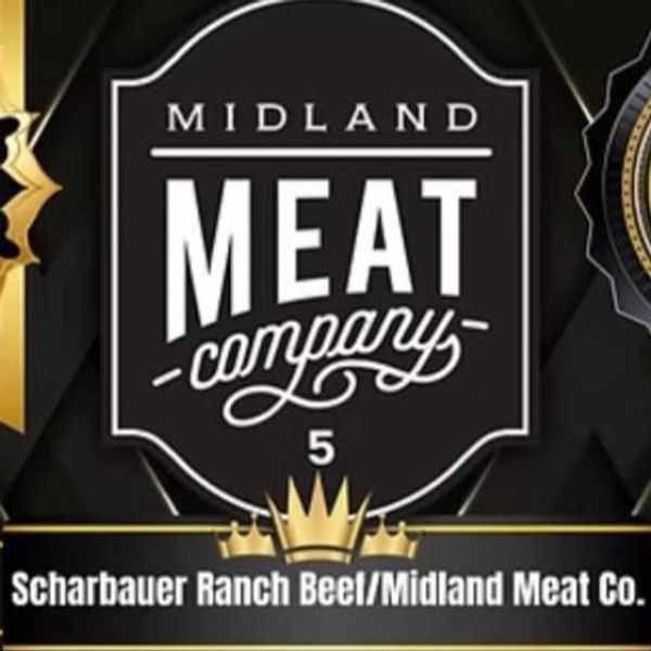 Award badges for steak competitions by Midland Meat Company.