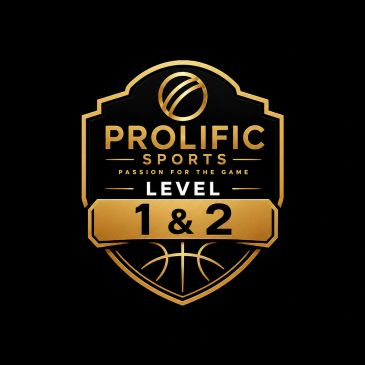 Gold emblem for Prolific Sports Level 1 &amp; 2 on black background.