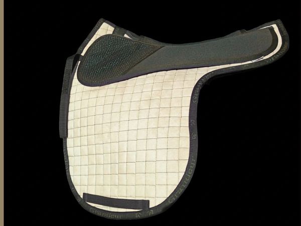 White and black equestrian saddle pad.