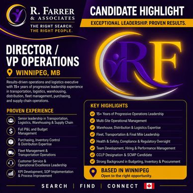 Job ad for Director/VP Operations in Winnipeg with 15+ years leadership experience.
