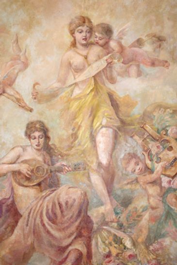 Large painting of nymphs and cherubs. Provenance: Union Square Theater. Dimension: 100(W) 100(H)
Oil