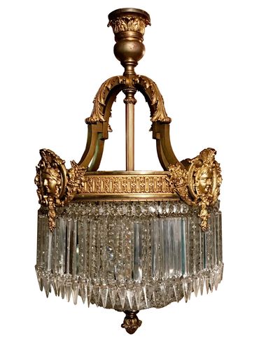 Antique Beaux Arts style bronze and crystal chandelier.
New York Props