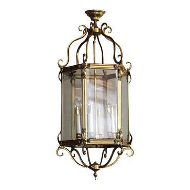 Vintage brass and glass hexagonal hanging lantern.
New York Props