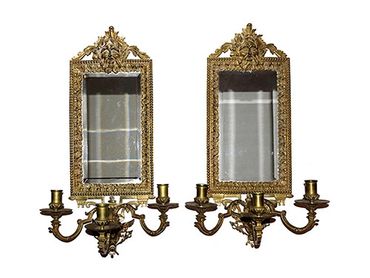 sconces, bronze, pair, candle, wall, beveled, glass, interior, design