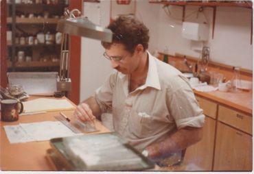 About 1985: Kent performing germination tests in CelPril Laboratory