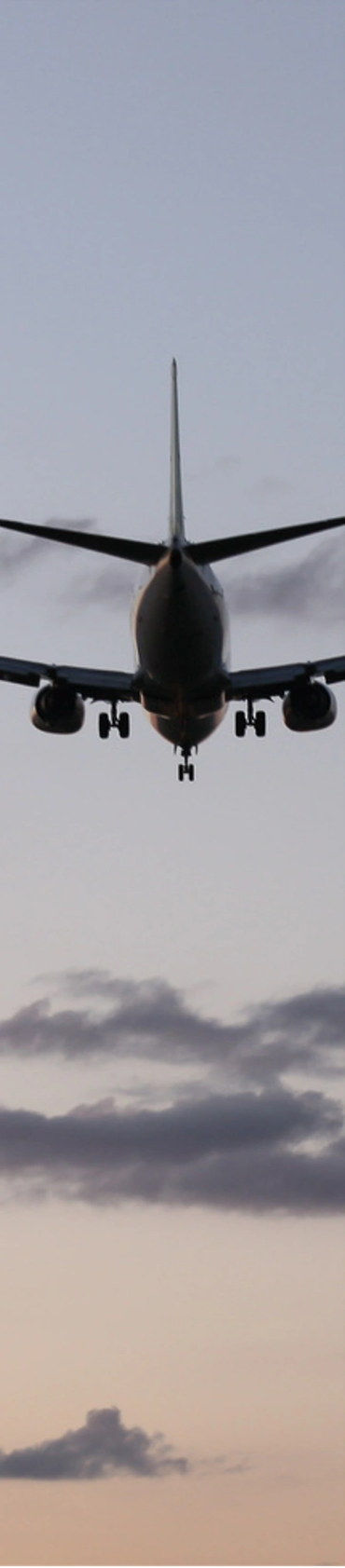Airplane silhouetted against a soft evening sky with clouds.