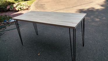 Butcher block top with hairpin legs computer desk. 