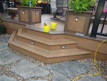 TimberTech stair box refinish. Remove and replace rotted green treated stair jacks. 