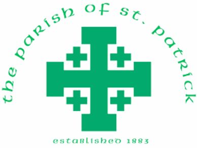 Logo of The Parish of St. Patrick with a green cross and text.